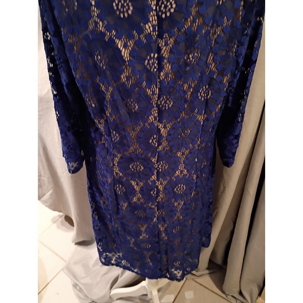 Jessica Howard Dress Blue Lace Over Tan Lining Sz 16 Feminine Spring - Picture 8 of 11